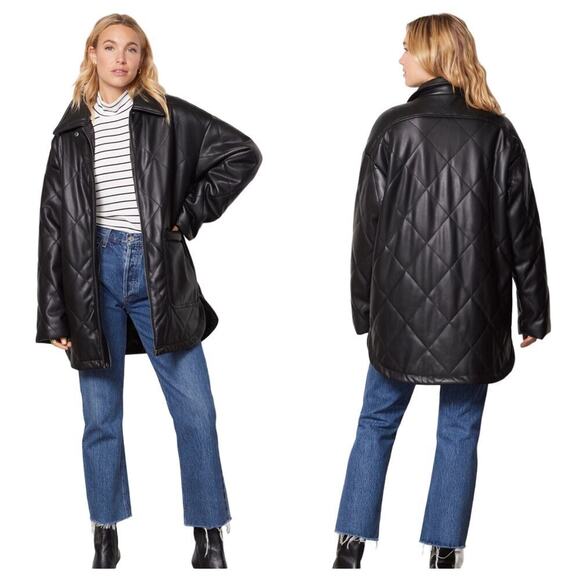 APPARIS Black Jacket Stevie Vegan Faux Leather Quilted Oversize M NEW NWT - Picture 1 of 10